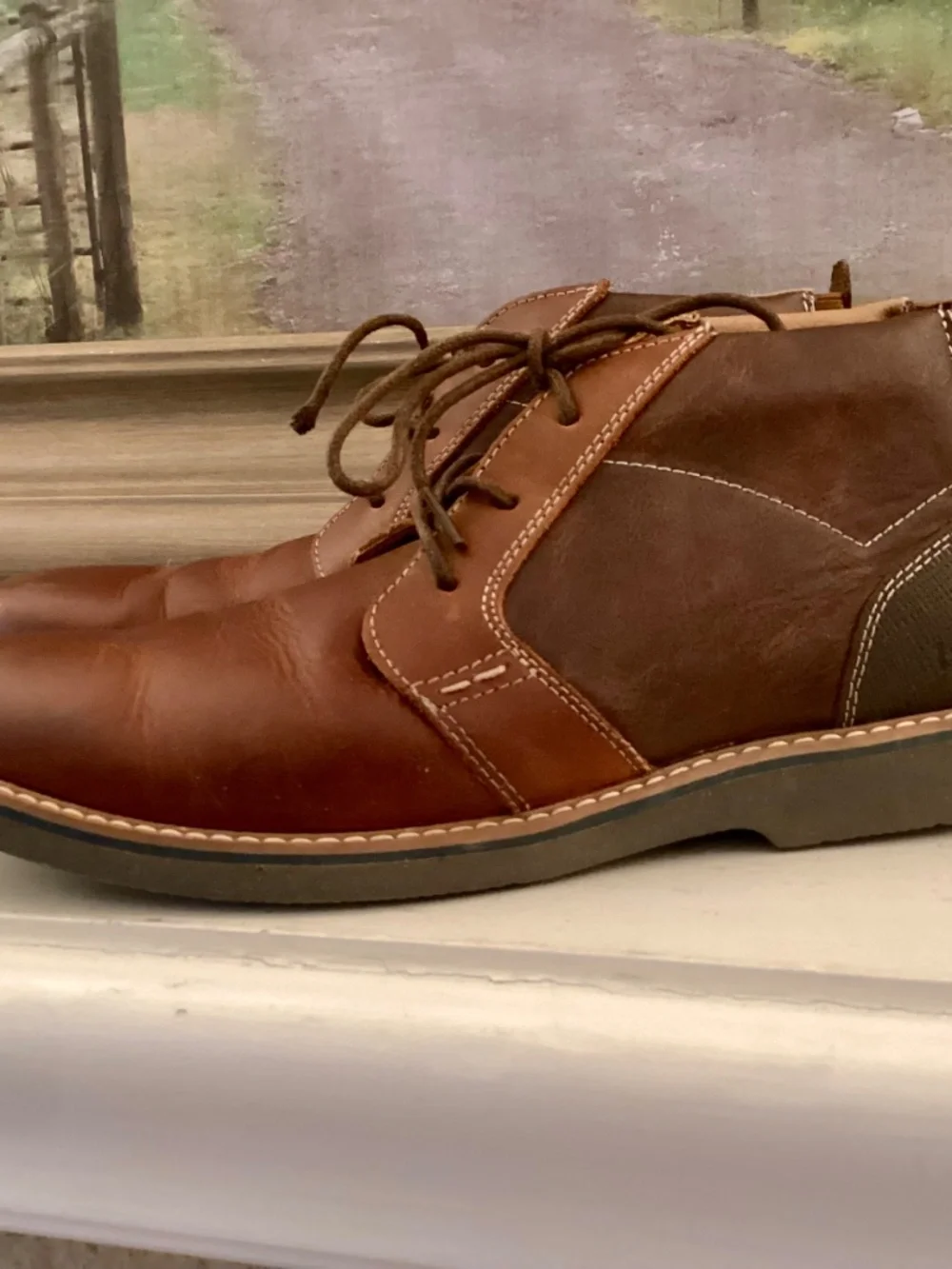 Men's Nunn Bush Barklay Plain Toe Chukka Brandy Crazy Horse Leather 9.5 M Boots